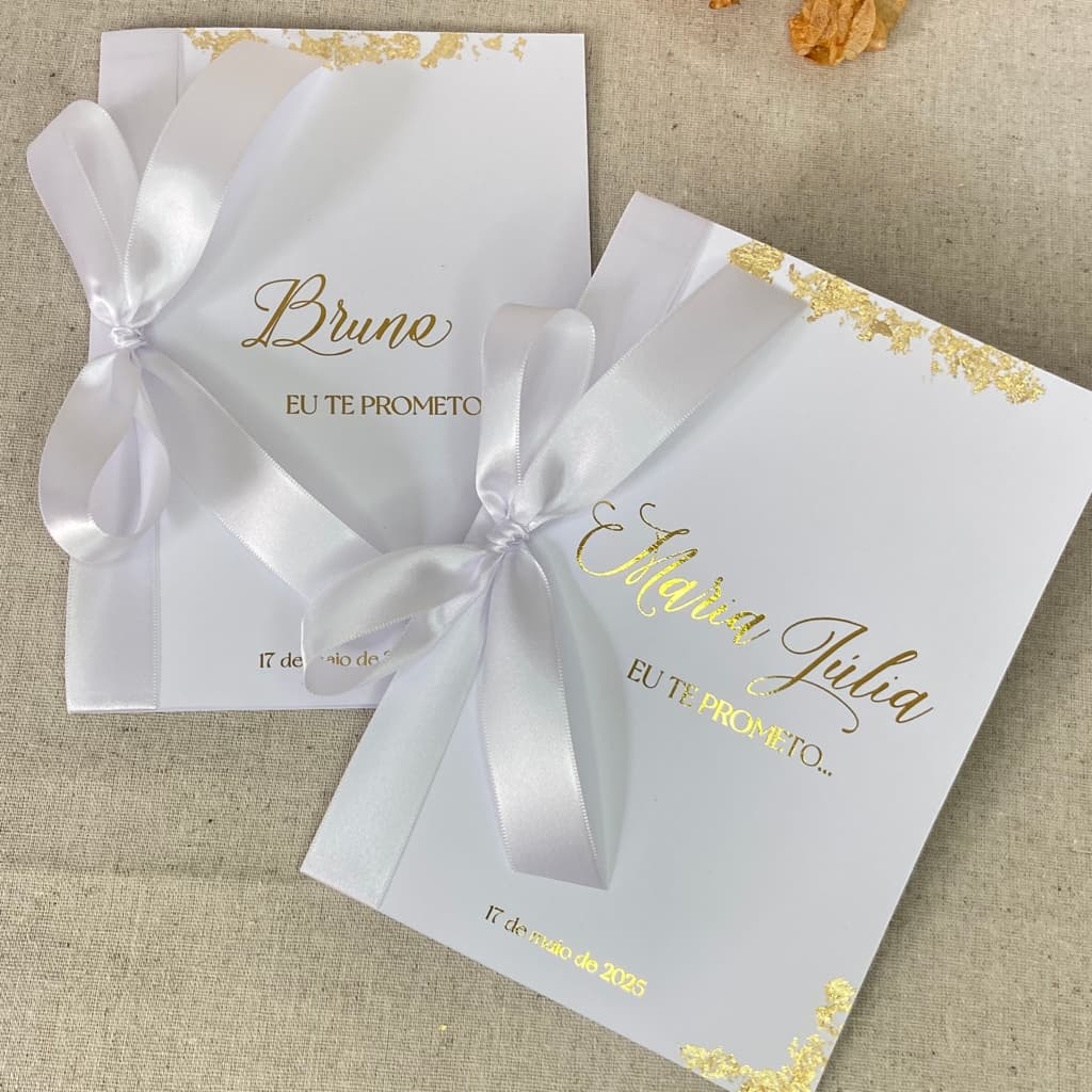 Par de Cadernos de Votos dos Noivos para Casamento Personalizado com Fita de Cetim