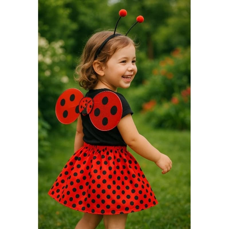 Fantasia Joaninha saia c tiara e asa infantil