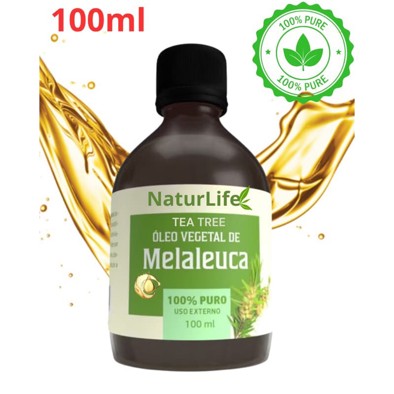 Óleo de Melaleuca Essencial 100% Puro 100ml - Clareador de Pele, Micose, Fungos, Acnes, Caspa, Oleosidade