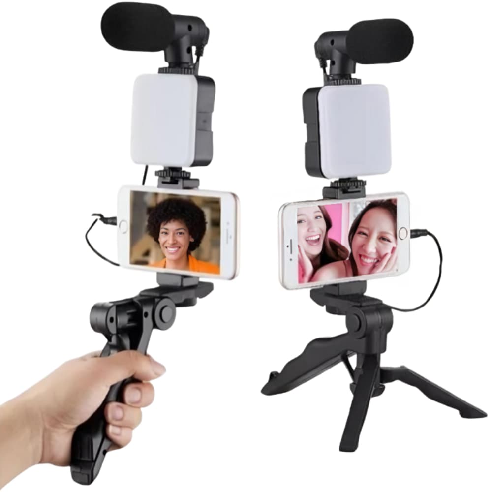 Tripé Estabilizador de Mão kit 5 em 1 gimbal Microfone Celular Gravação De Vídeo