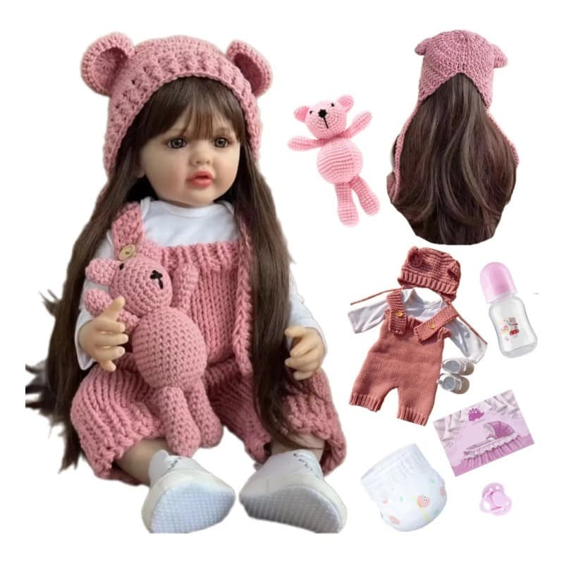 Bebê Reborn Boneca Menina Realista Completa Promoção Mamãe Bolsa Bonecas 100% 55cm com Acessórios Pode Banho Com Acessór