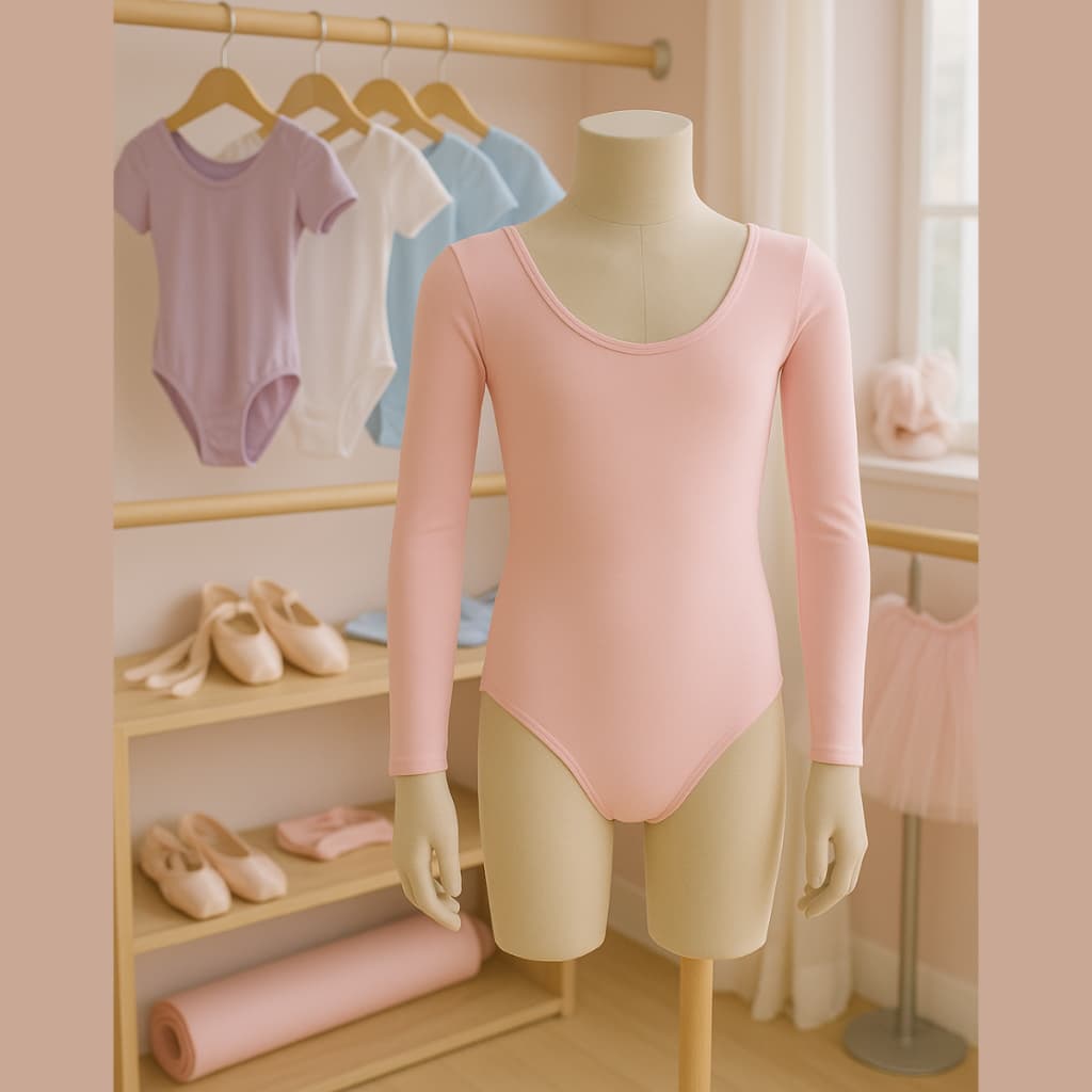 Collant Manga Longa para Ballet Balé Dança Jazz– Infantil / Juvenil nas cores Rosa e Preto