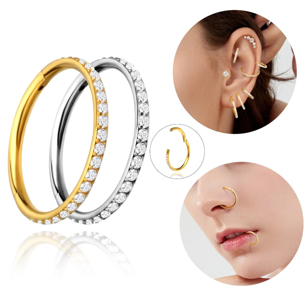 Piercing Argola Clik Aço Cirúrgico Zircônia Cravejada Septril, Rook, Conch, Nariz Cultura do Marina Piercing Argola