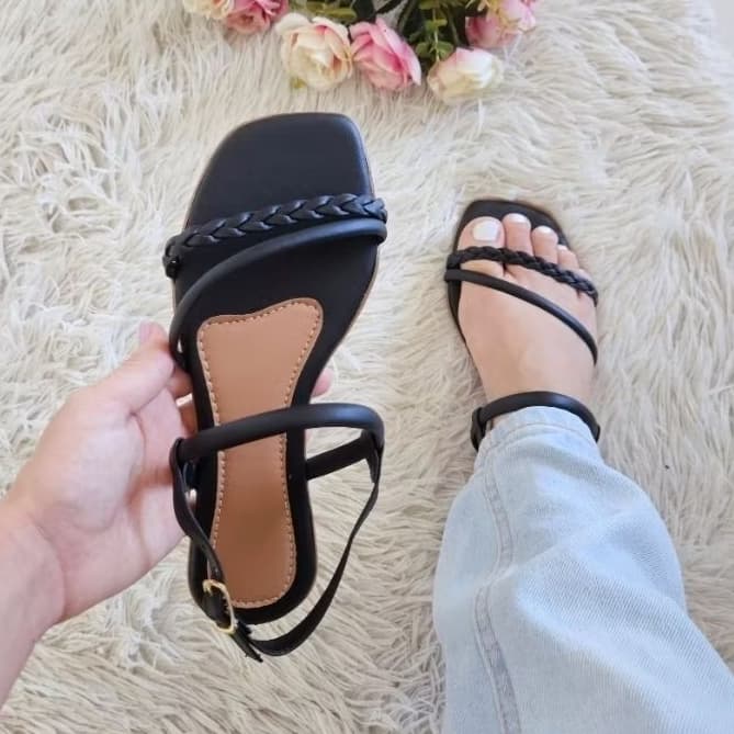 Sandália Rasteirinha Feminina Trançada Rasteiras com Fivela