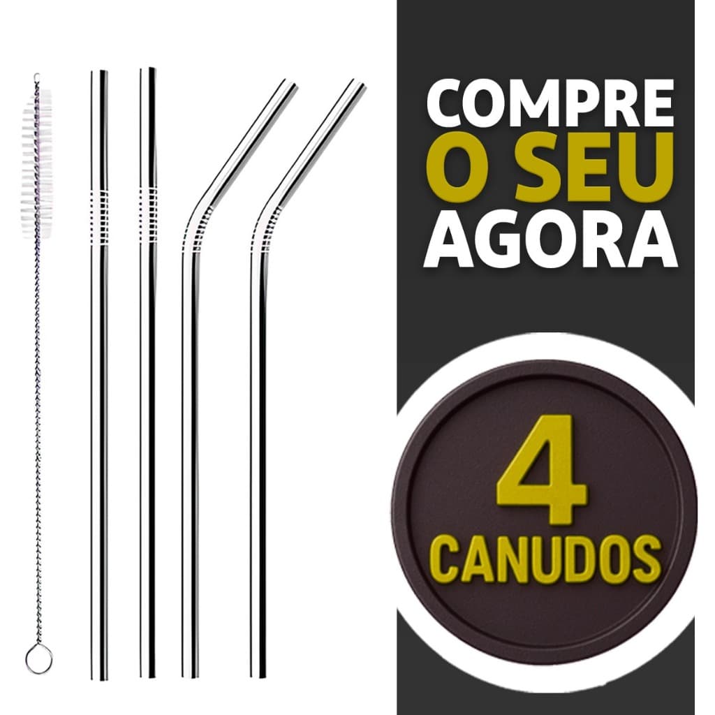 Combo 04 Canudos Inox Com Escova Ecológico Reutilizáveis Sustentáveis