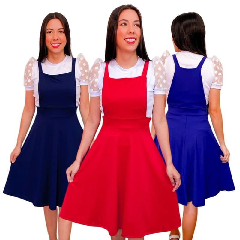 Jardineira Adulta A PRONTA ENTREGA!! Vestido Feminino Rodado Salopete Saia Godê Midi Moda Evangélica Soltinho