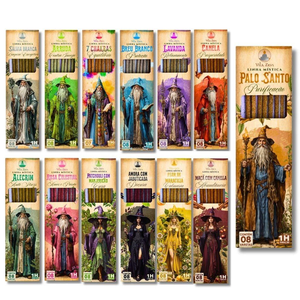 Incenso Natural Artesanal Vila Zen – Linha Mistica 8 Varetas Natural Sem Carvao