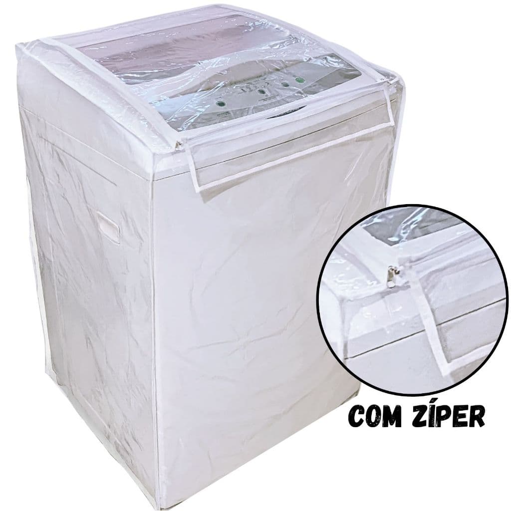 Capa de Máquina de Lavar Transparente Impermeável com Zíper Abertura Superior Todos Modelos Tamanhos