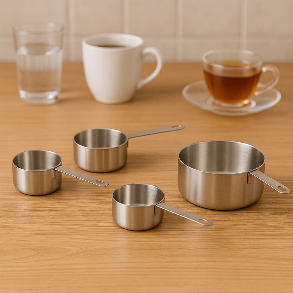 Kit Xícaras Medidoras em Aço Inox 4 Peças – Copos Medidores de Cozinha