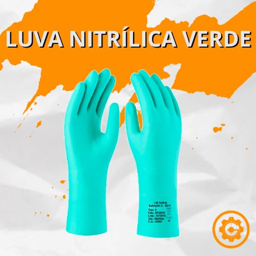 Luva Nitrílica Verde com Forro Cozinha Limpeza Produtos Químicos Louça Antialérgica - 1 Par