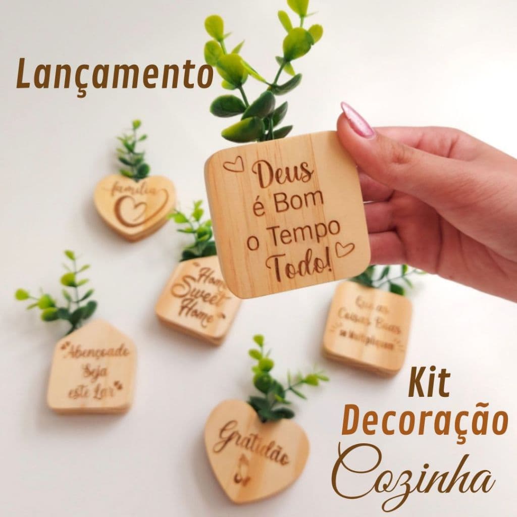 Imãs de Geladeira em Madeira com Flores e Frases | Decoração Cozinha Presente Criativo