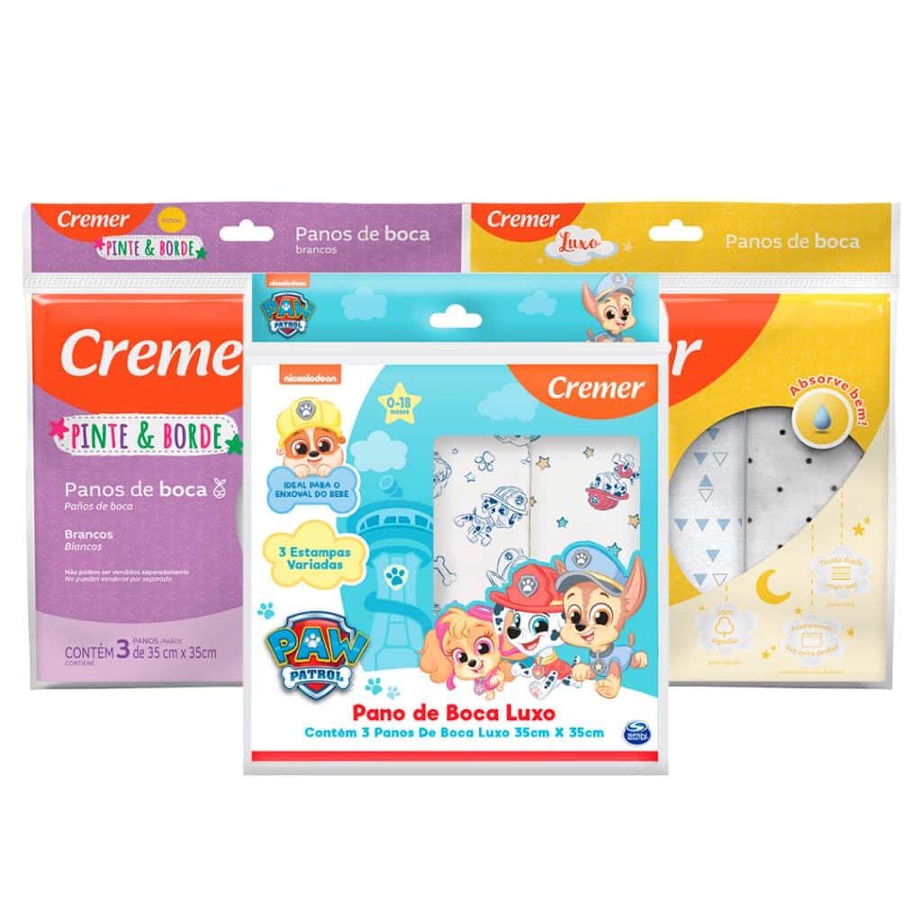 Pano De Boca C/ 3 unidades Luxo Bordado Cremer