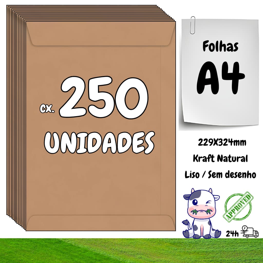 250 Envelopes A4 Kraft Saco Liso Armazenar Transportar Organizar Proteger Folhas Papel Documentos