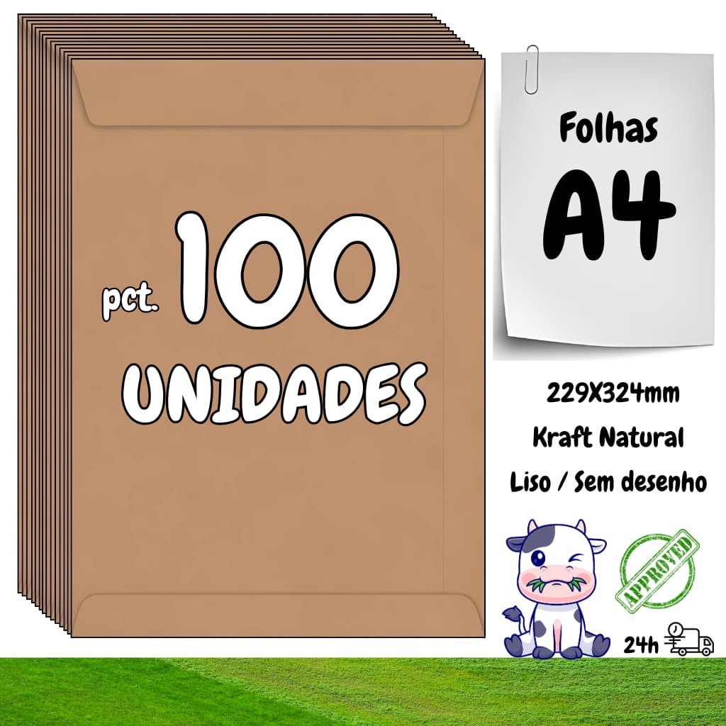 100 Envelopes A4 Kraft Saco Liso Armazenar Transportar Organizar Proteger Folhas Papel Documentos