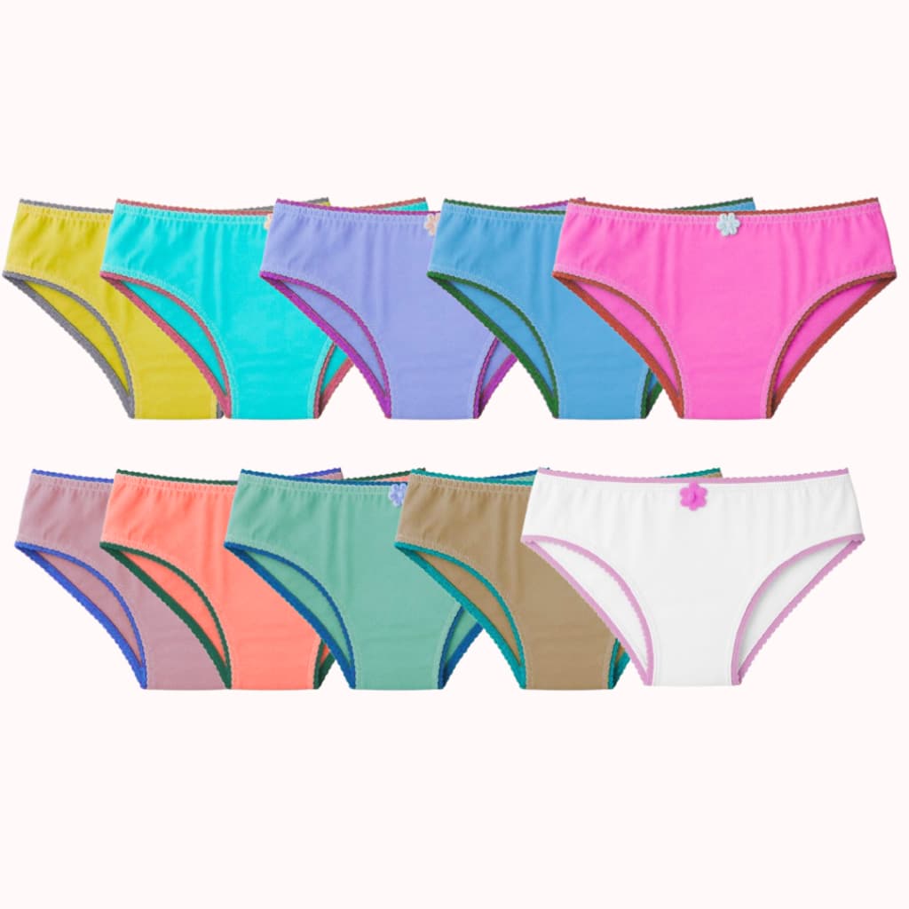 Kit 10 Calcinha Infantil Feminina Algodão Macio Confortável Tamanhos de 01 a 12 Anos