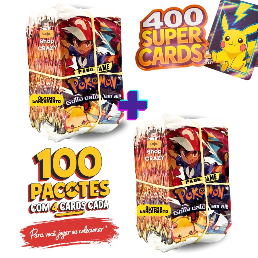 100 Pacotinhos POKEGO! | São 400 CARDS | Bafo ou Colecionar 2 Pacotões de Cards