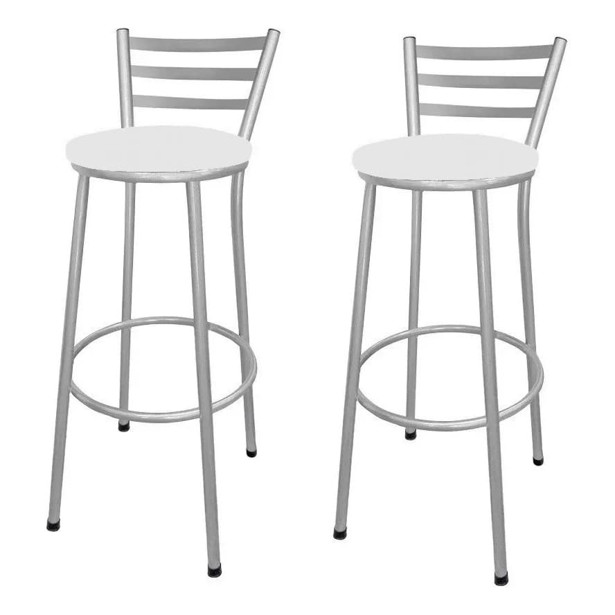 Kit 2 Banco Banqueta Alta Prata C/ Encosto Chapa