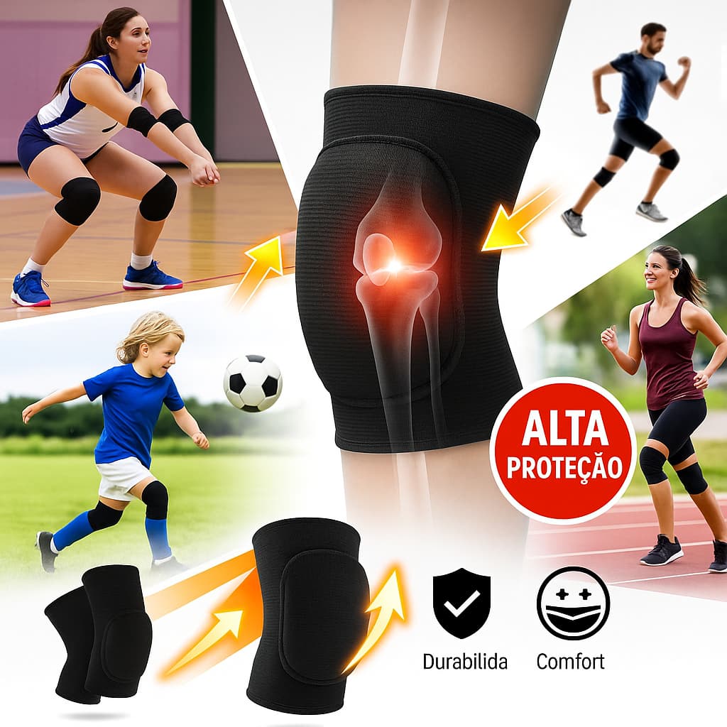 Joelheira Volei Adulto Par Profissional Premium Unissex Masculina Feminina