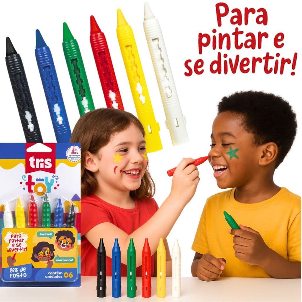 Arte Facial Criativa - Giz de Rosto e Pele Tris – 6 Cores para Crianças a Partir de 4 Anos