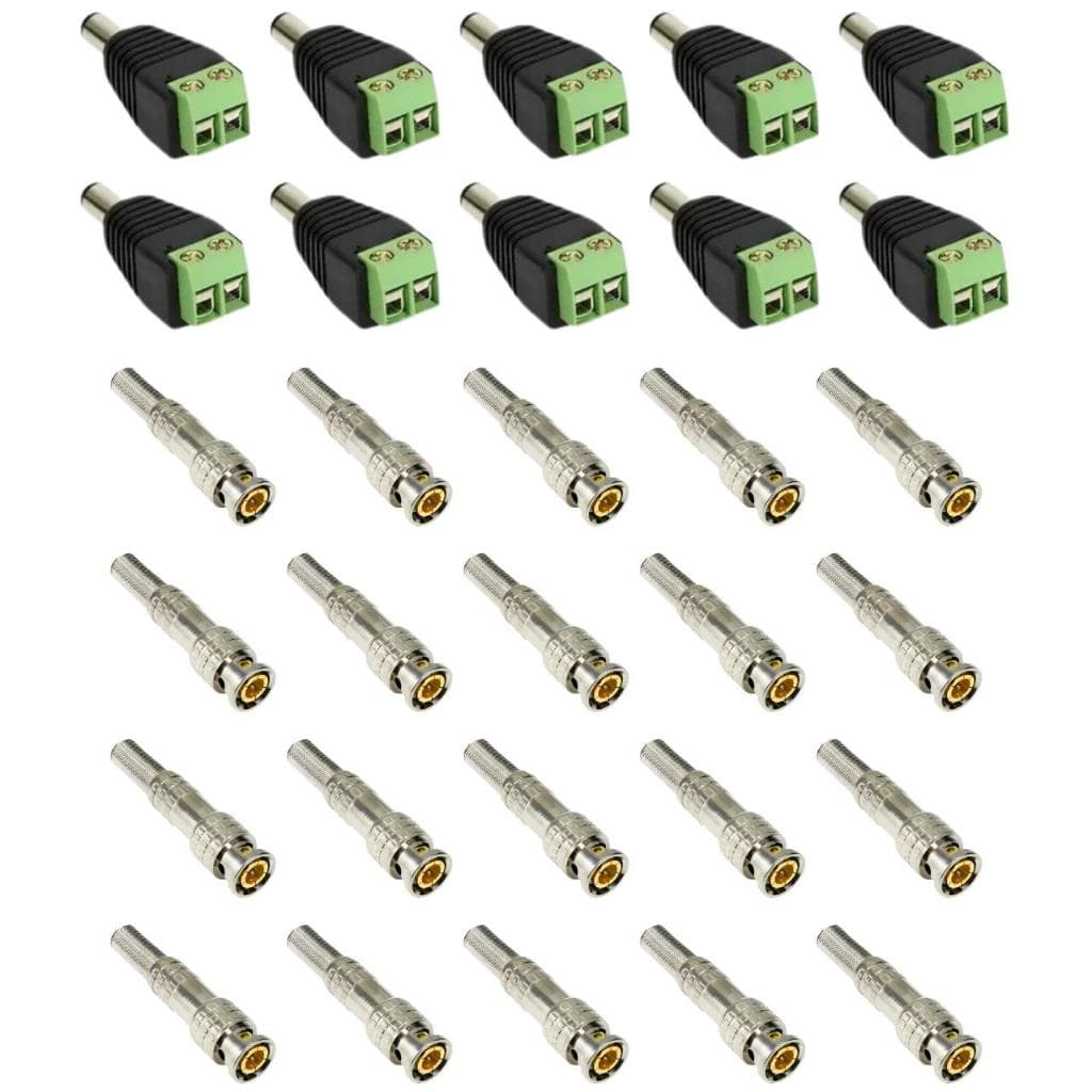 Kit 10 Conector P4 Macho + 20 BNC Mola para Câmeras de Segurança CFTV