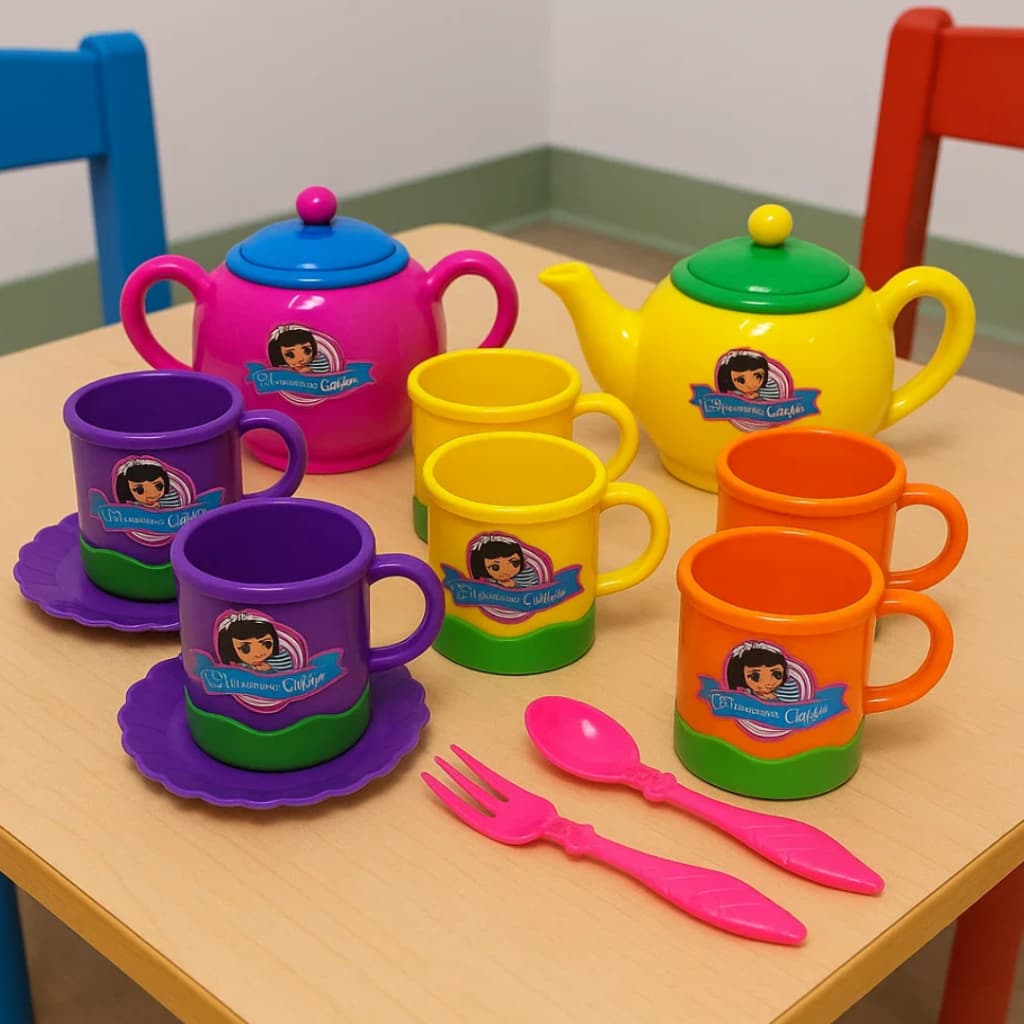 Kit Hora Do Café E Chá Divertido + Bule Brinquedo Faz De Conta Cores Alegres Sortido