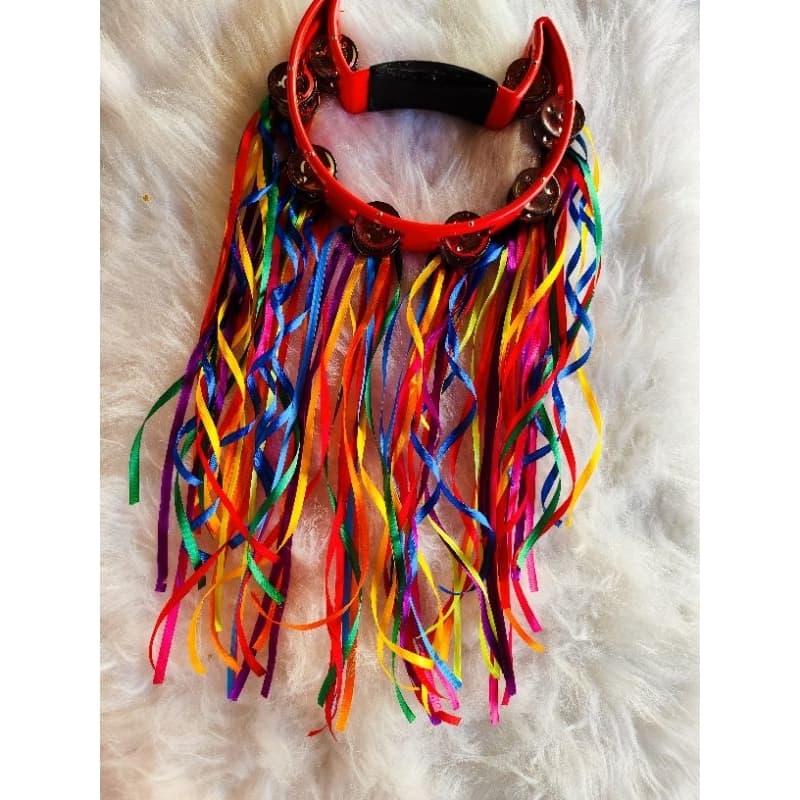 Pandeiro Cigano decorado com fitas de cetim - Dança Cigana