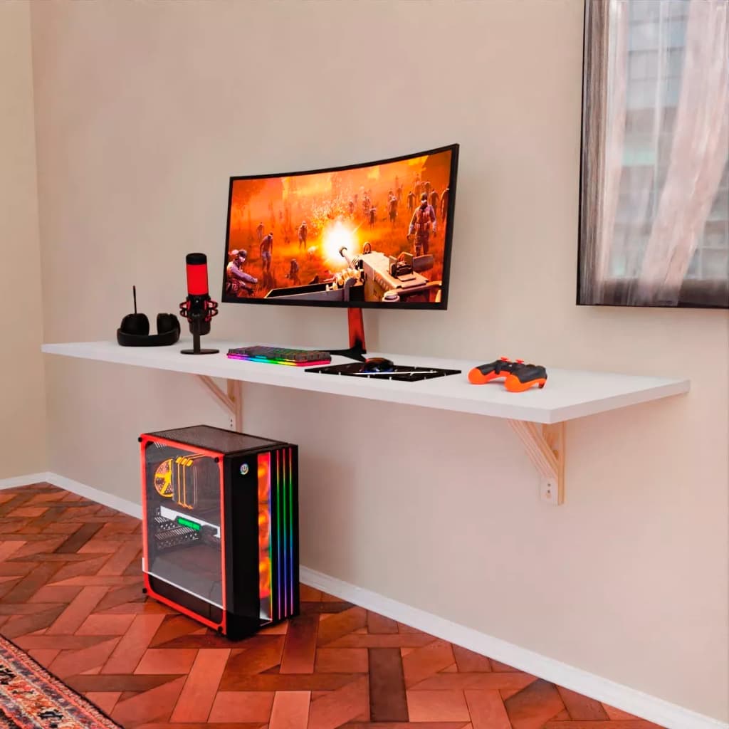 Mesa Estudos  Suspensa Em MDF Para Quarto Pinus