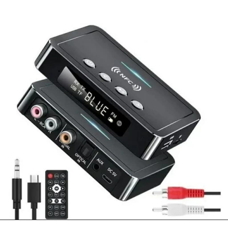 Transmissor e receptor bluetooth NFC/FM 5.0 audio optico/rca