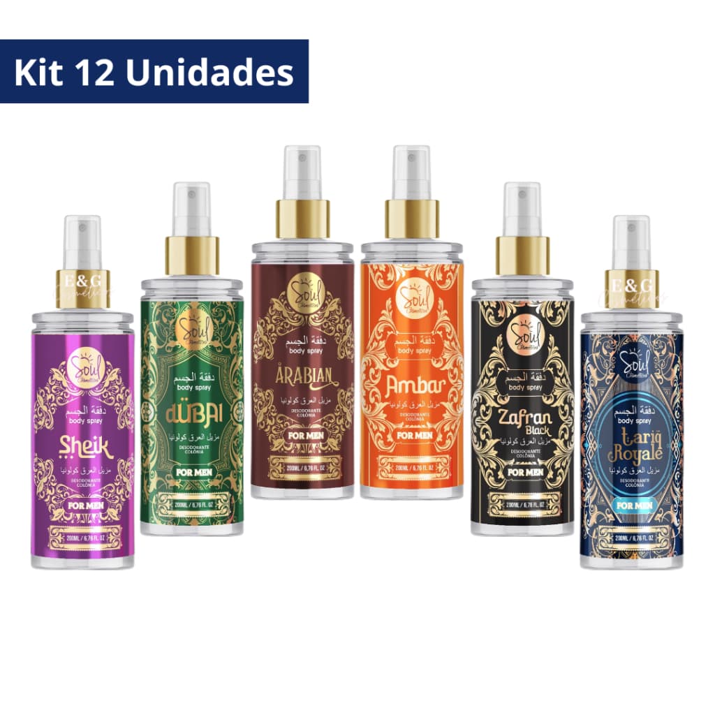 Kit 12 Body Splash Desodorante Colônia Árabe Masculino Soul Cosméticos 200ml