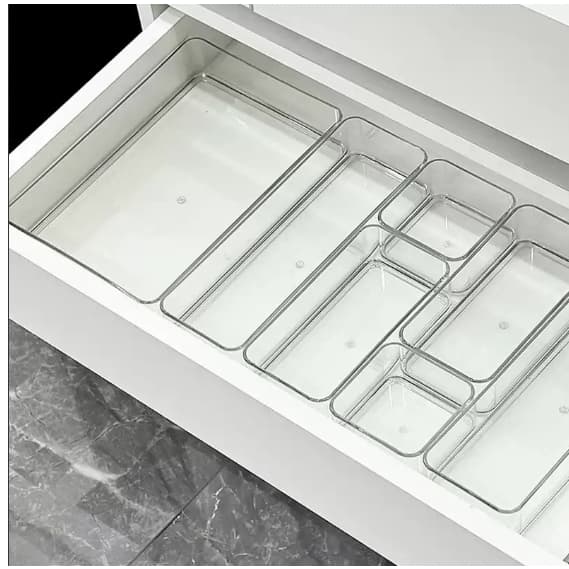Conjunto 7 Organizadores Multiuso para Gavetas, Armários, Geladeiras Potes em Acrílico