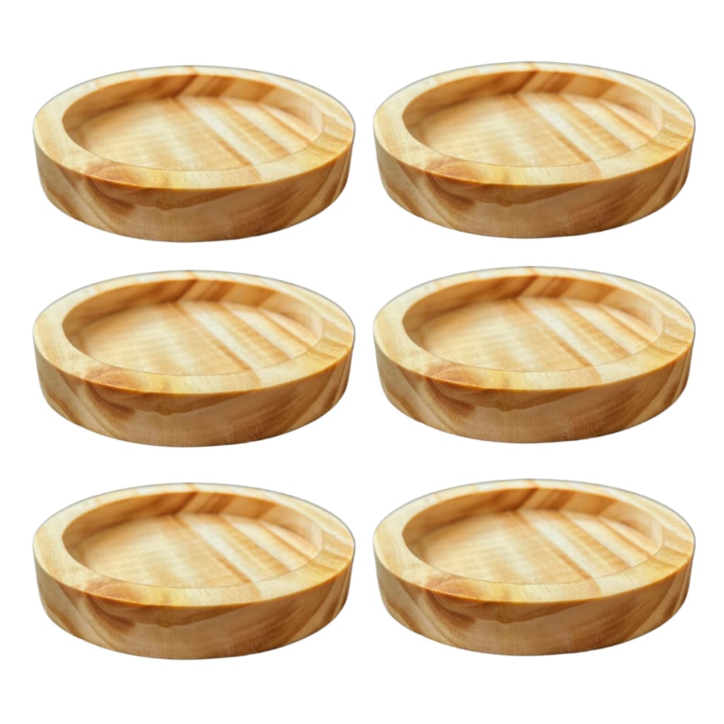 Kit Jogo Pires de Madeira Pinus Redondo para Xícaras de Chá Café Mesa Posta Porta Copos Madeira