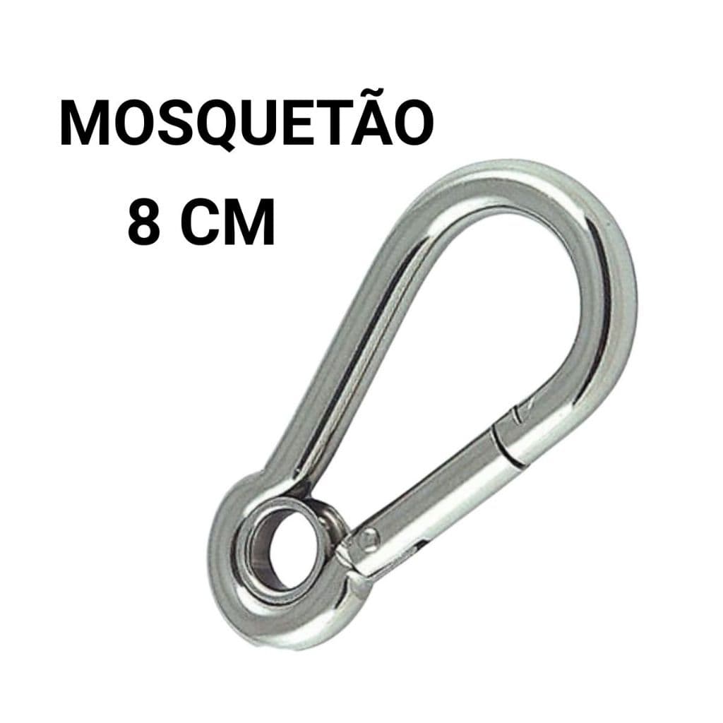 Kit 4 Mosquetão Aço Carbono 8cm 8x80 Trava Simples Suporta 230kg Academia Esportes Musculação treino Pet Com Olhal