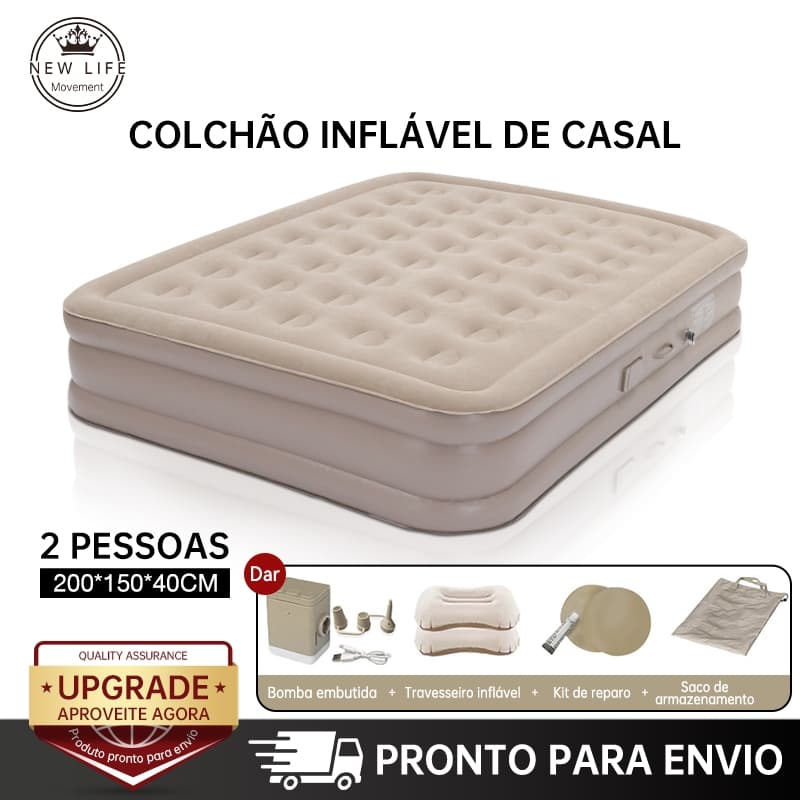 Colchão Inflável Queen Casal Cama De Campanha Bomba Inflável Com Bateria De Lítio Integrada 203*154*44cm