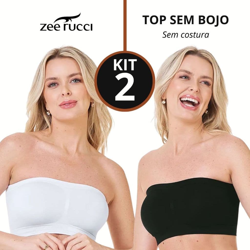 Kit 2 Sutiã Top Faixa Sem Bojo Tomara Que Caia  Sem Costura Confortável Zee Rucci