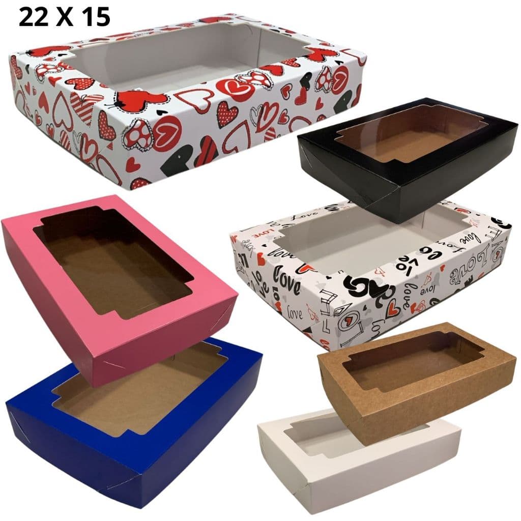 10 Caixa Com Visor de Acetato 22 x 15 x 4 ou 22 x 15 x 6  Doce,Presente, Aniversário e Dia Namorados, Dia Mães,Coração''
