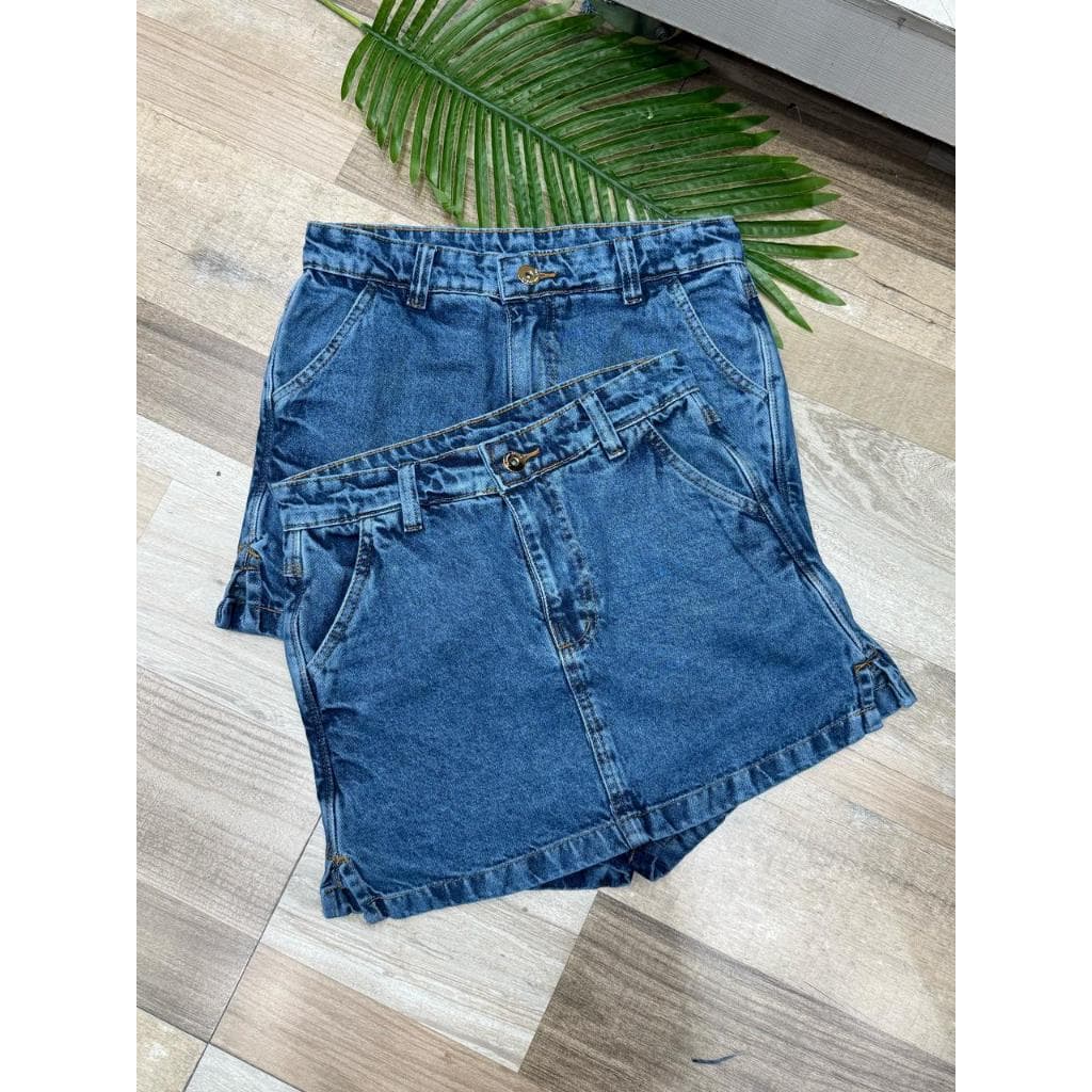 Short Saia Jeans Feminina Lavagem Escuro