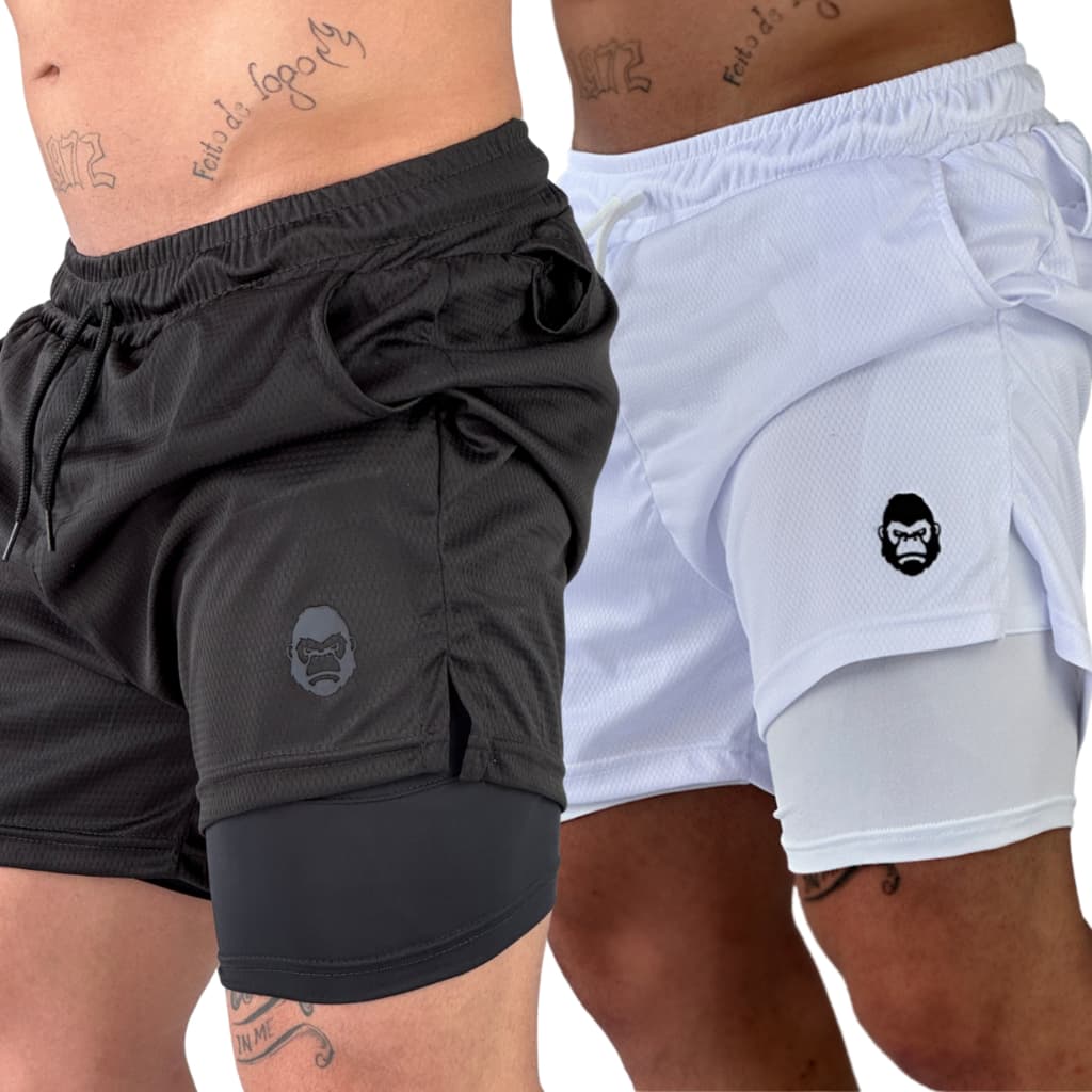 Kit 2 Shorts Masculinos Kong Bermuda 2 em 1 Para Academia