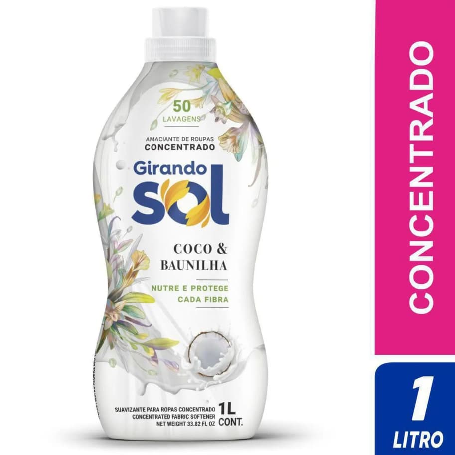 Amaciante de Roupas Concentrado Coco Baunilha 1L - Girando Sol