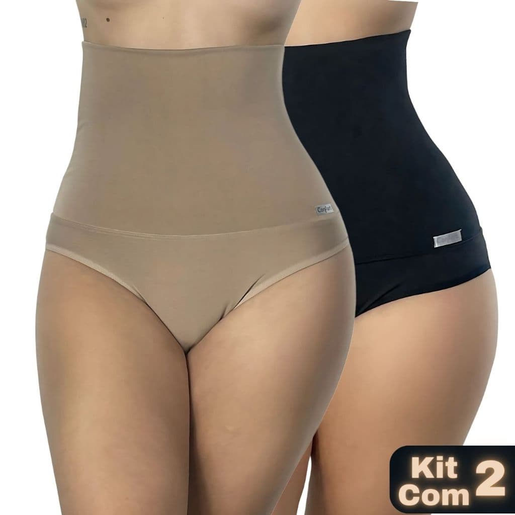 Kit 2 Cintas Alta Suplex Compressão Cós Duplo Feminina Pós-Parto Não Enrola