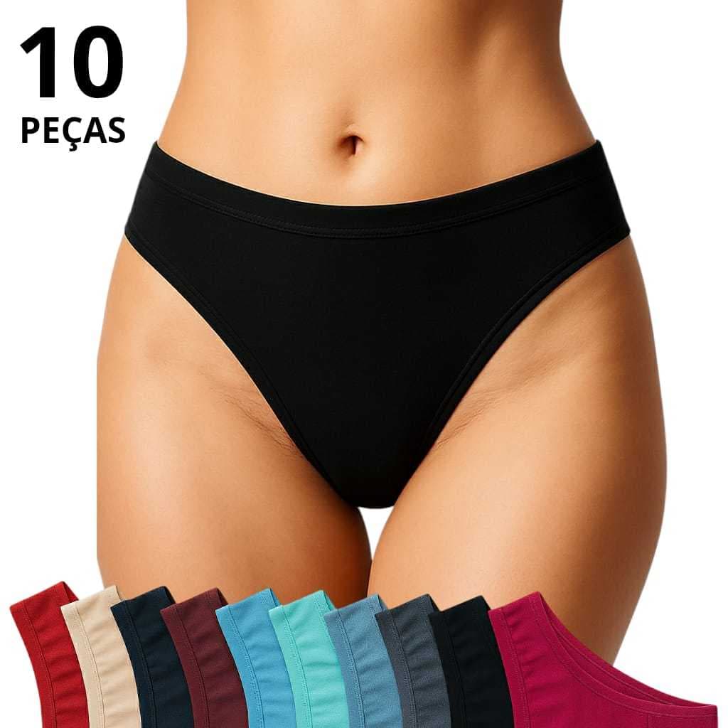 Kit 10 Calcinhas Vies Algodao Lisa Conforto frete grátis barata promoção Cores sortidas Confortaveis