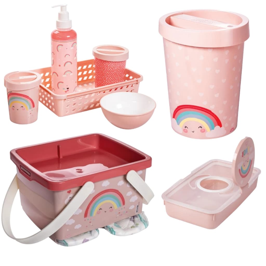 KIT TROCADOR BEBÊ PLASÚTIL LIXEIRA ORGANIZADOR FRALDAS KIT HIGIENE FARMACINHA PORTA LENÇO UMIDECIDO