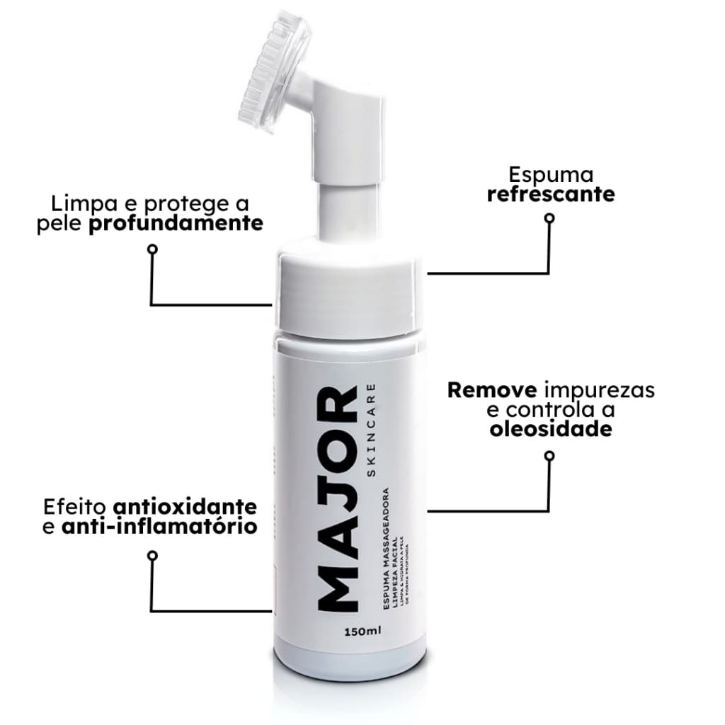 Espuma Limpeza Profunda Facial Com Escova Massageadora - Major
