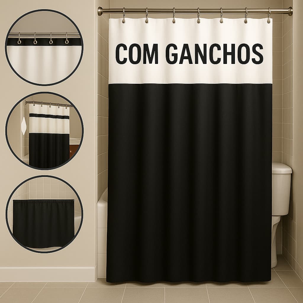 Cortina De Box Banheiro Com Visor Transparente Antimofo 100% Em PVC Resistente