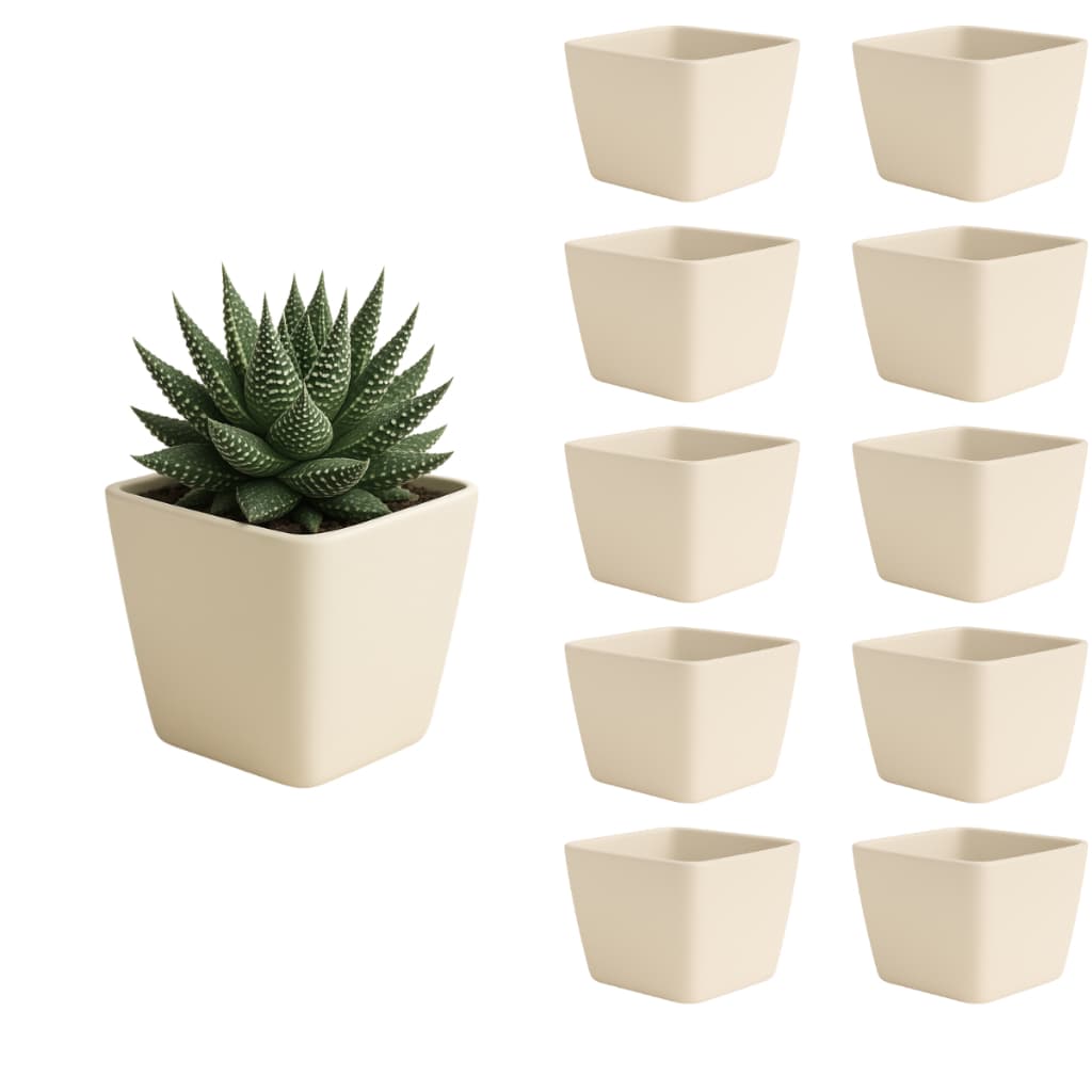 Kit 10 Vaso Quadrado Bege 750ml Plastico para Plantas Flores Suculentas Decoracao