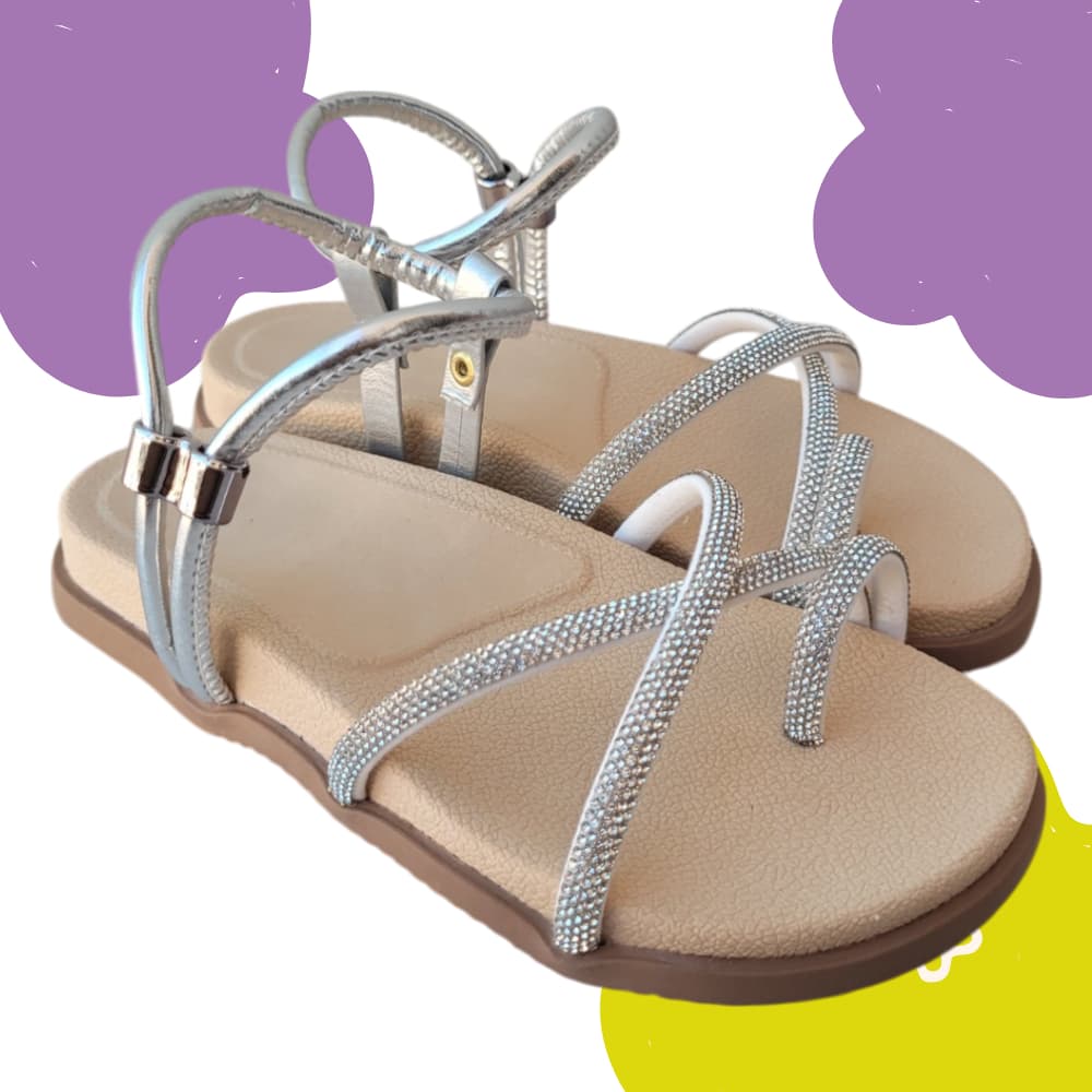 Papete Feminina Infantil Sandalia Menina Birken Rasteirinha Tiras Strass Cruzado Percata Super Confortável 02