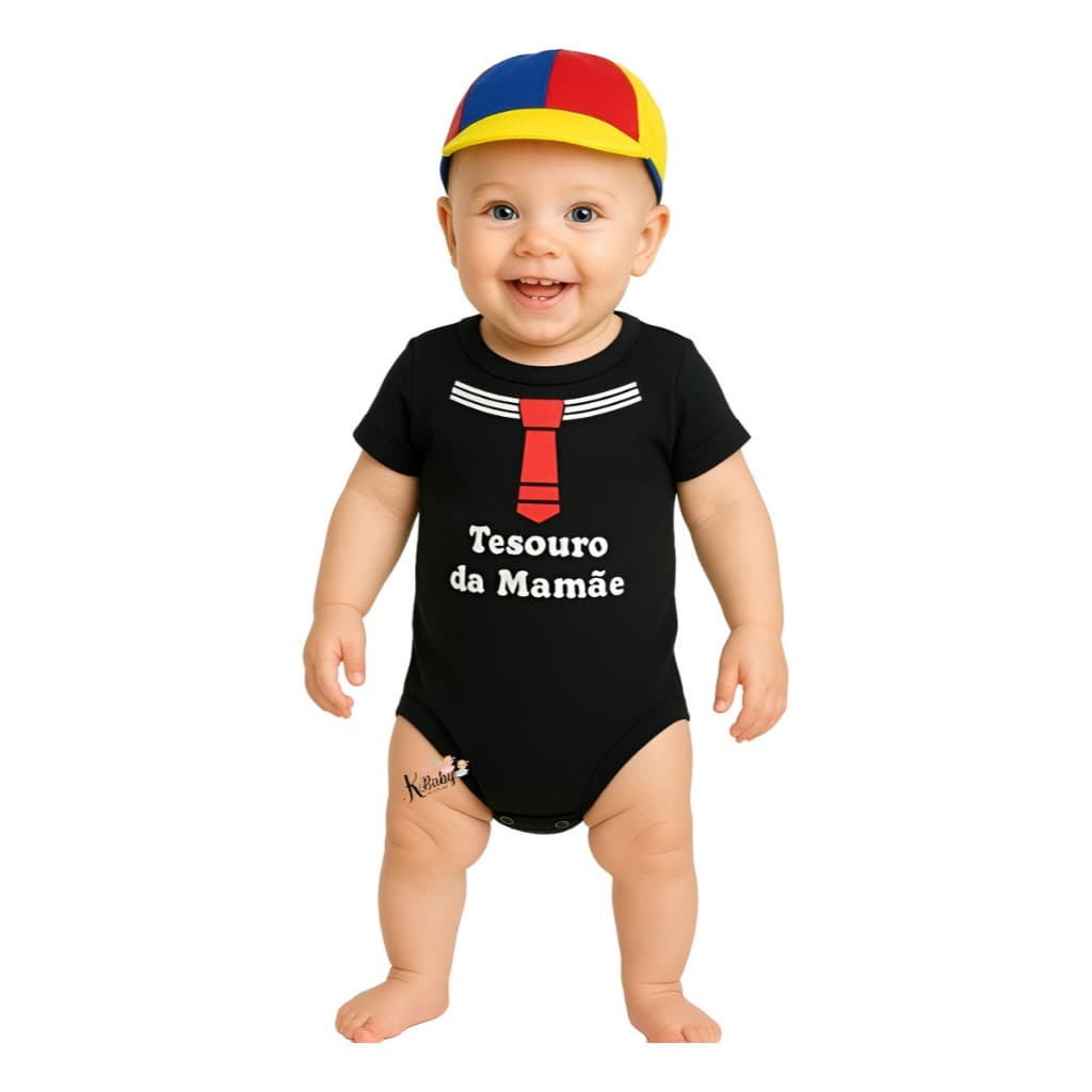 Body Bebê Tématico Kiko + Boina Mêsversario Fantasia Menino