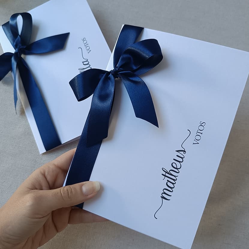 Par de Caderno de Votos dos Noivos de Casamento Personalizado Nome Lateral - Laço de Cetim