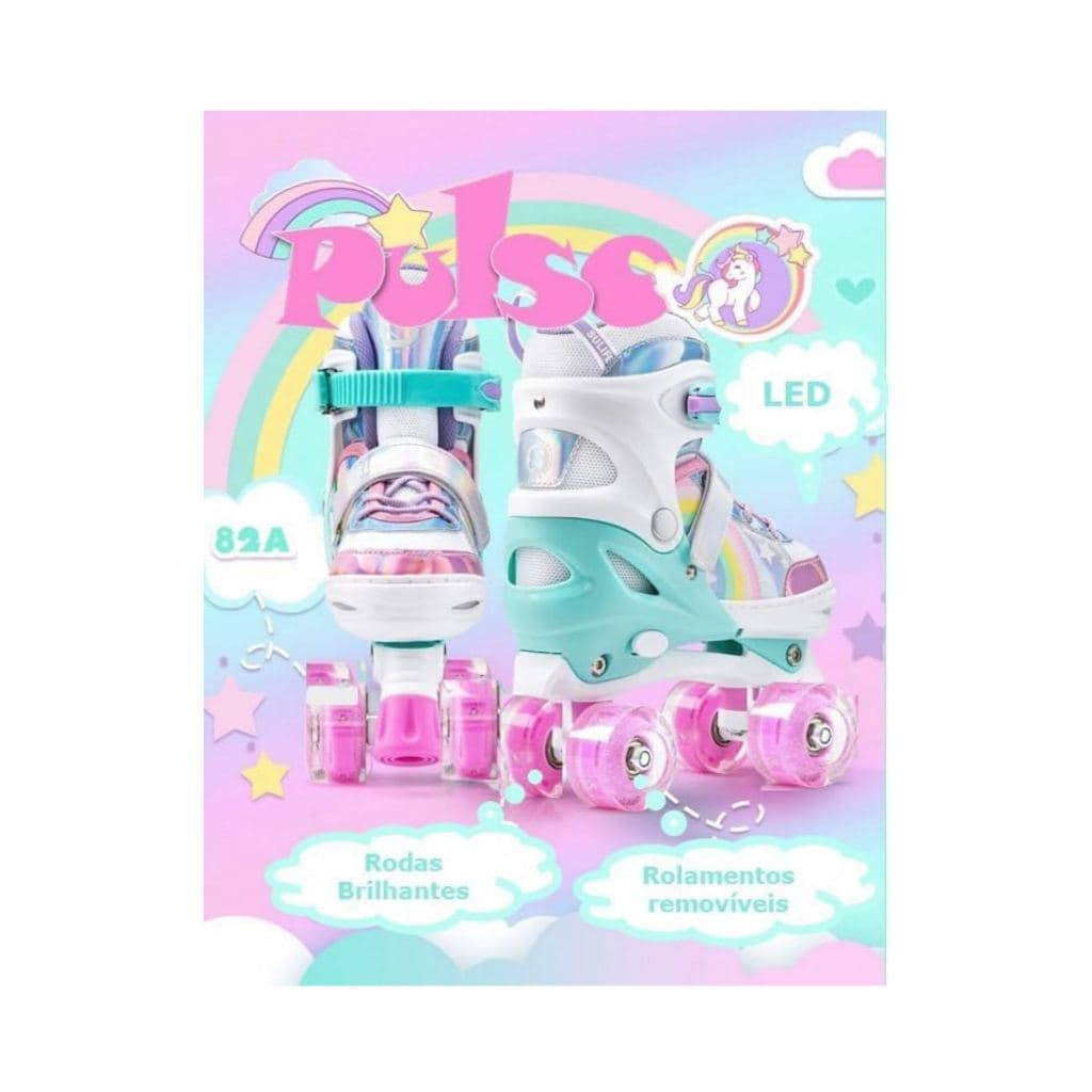 Patins ROLLER infantis arco-íris de 4 rodas com luzes LED e piscantes, modelo PREMIUM