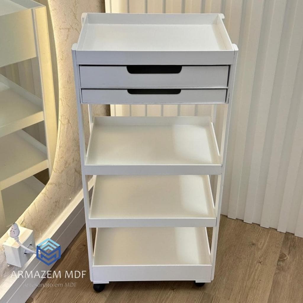 Carrinho Auxiliar Pintado Multiuso Prateleira C/Gavetas A4  C/Rodinhas 80cm Envio Rápido