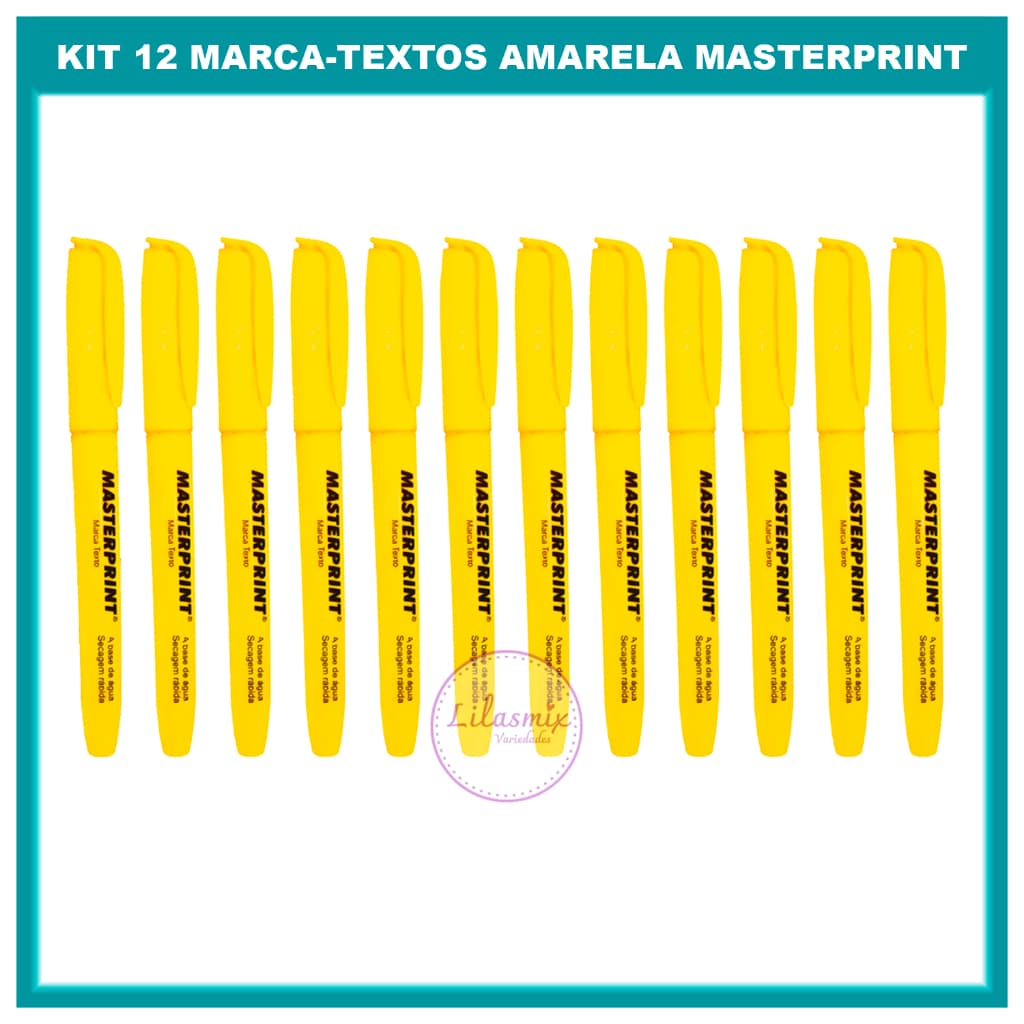 Caixa Caneta Marca Texto Amarela Amarelo Com 12 Unidades Masterprint Mp612 Material Escolar Barato